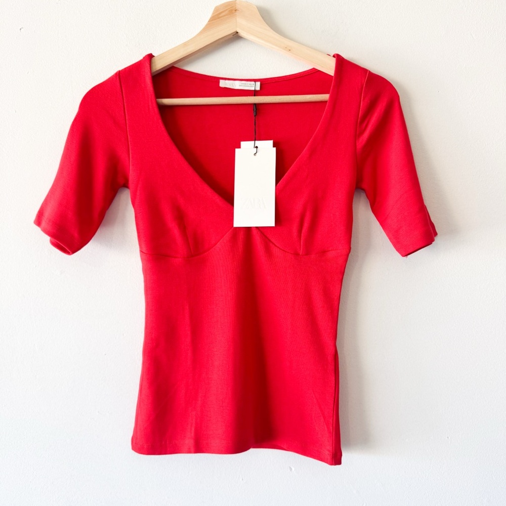 Zara Red Women's V-Neck Top Size S - Picture 3 of 9